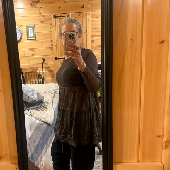 Comfy USA Greenish Gray Crinkle Long Sleeve Sheer Fairy Whimsy Goth Tunic Sz S - Picture 4 of 10